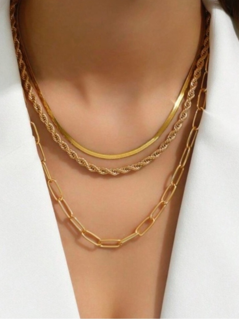 Gold 3pc Chain Necklace Set